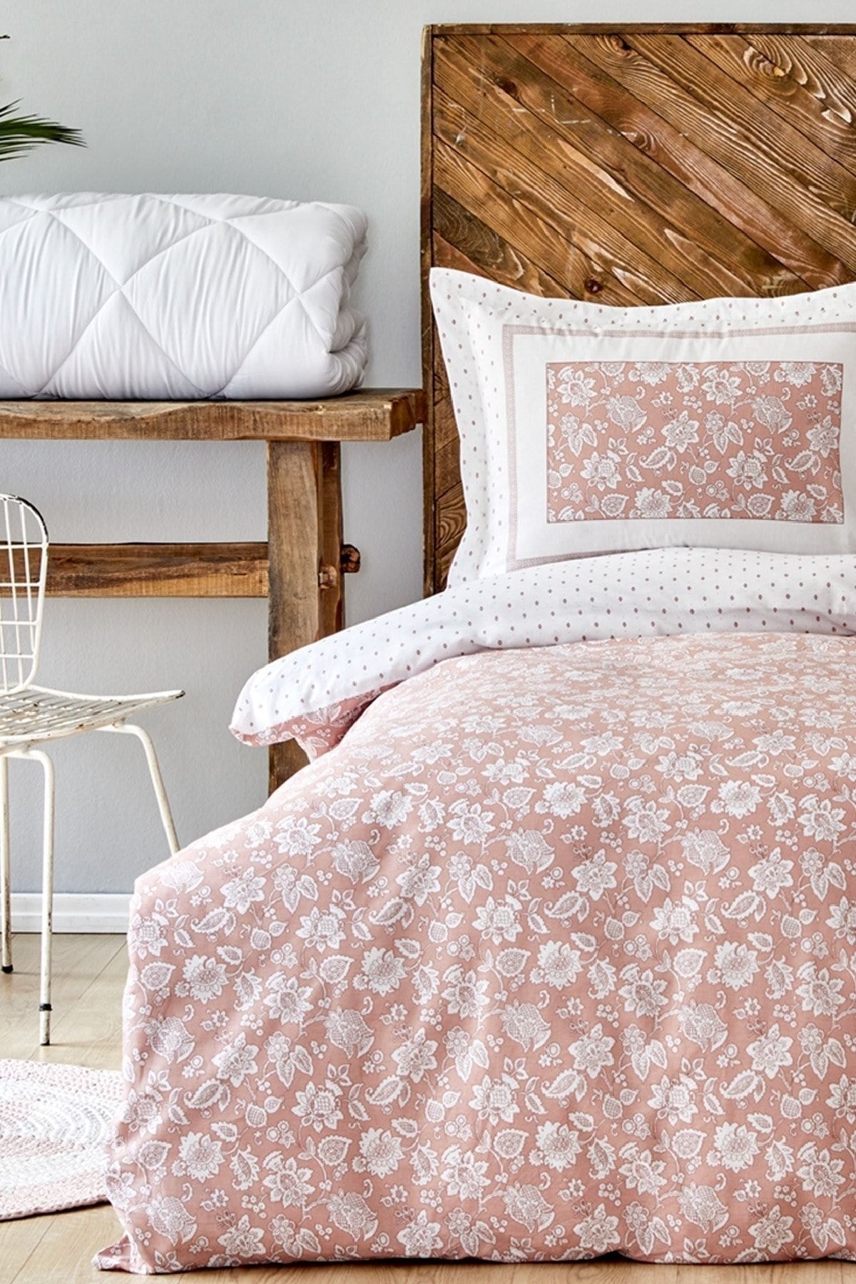 Celerina Pembe %100 Pamuk Tek Kişilik Fitted Nevresim Takımı