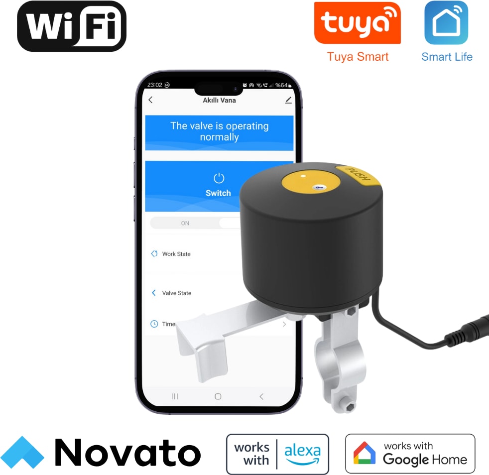 Wifi Su - Gaz Kollu Akıllı Vana ( Tuya - Smart Life Uyumlu Akıllı Vana )