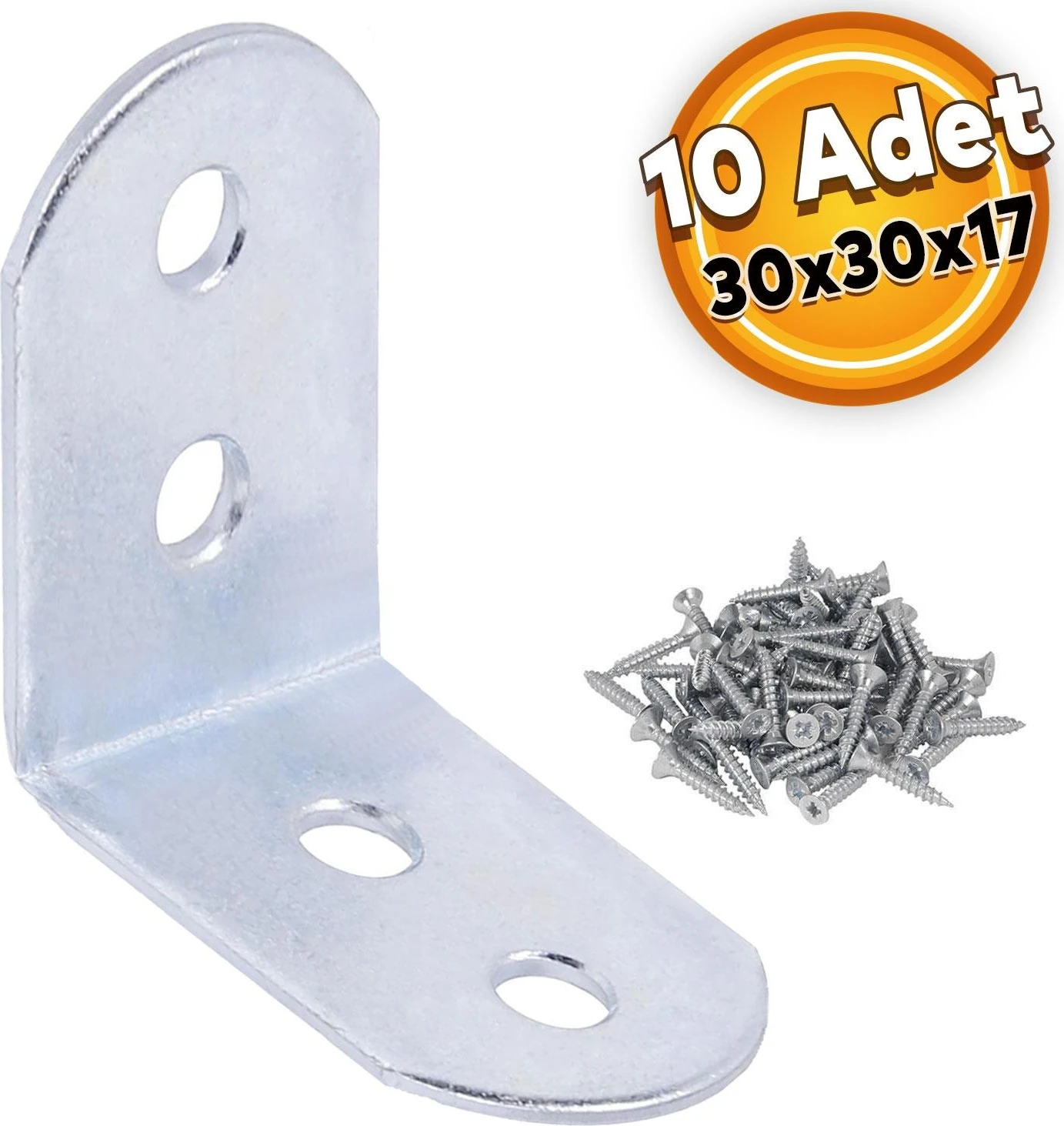 Mobilya Dolap Köşe Bağlantı Sabitleme L Demir Gönye 30X30X17 mm (10 Adet)