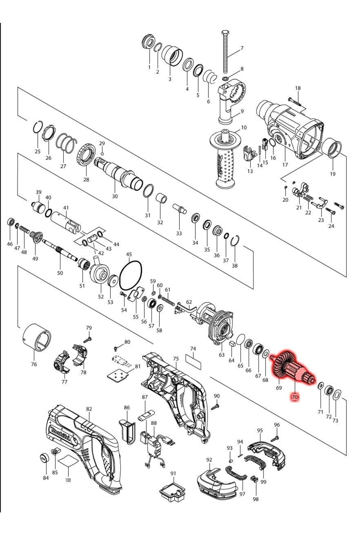 Makita Dhr241rmj Endüvi Rotor Kollektör Ürün Kodu 519226-8