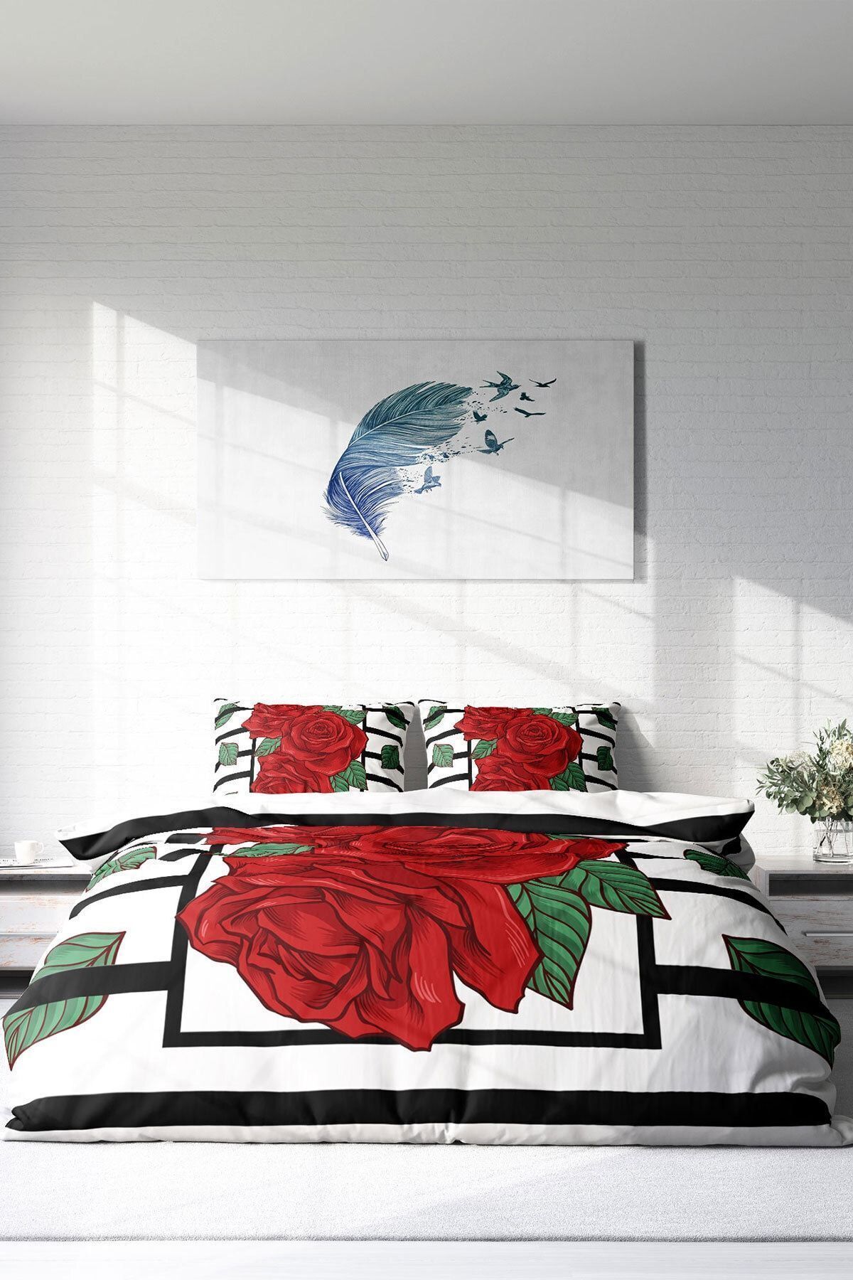 Nevresim Takımı %100 Doğal Pamuk Çift Kişilik 3d Digital Rose Box
