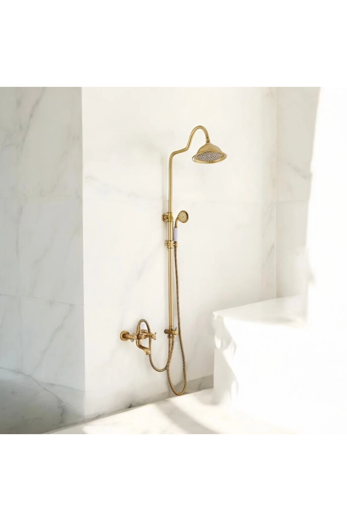 Antik Gold Duş Sistemi Batarya Dahil Set Klasik Tasarım Pirinç Duş Seti 5 Yıl Garantili