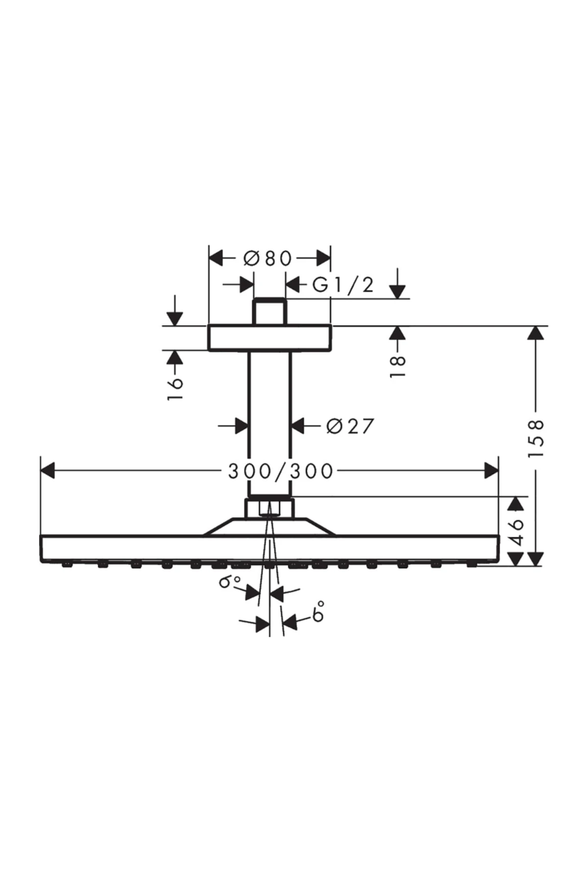 Raindance E tepe Duşu 300 1 Jet, Ecosmart, 9 Lt/dk, Tavan Bağlantısı Ile - 26251000