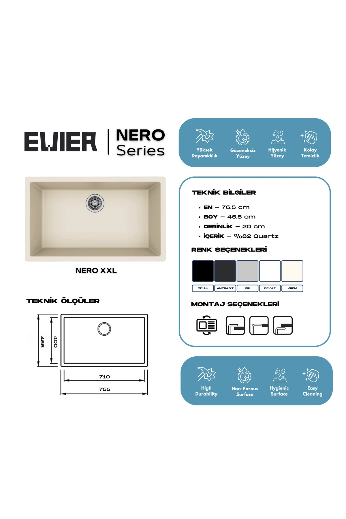 Granit Evye Nero XXL BEIGE - BEJ (KREM) I (76.5x45.5)