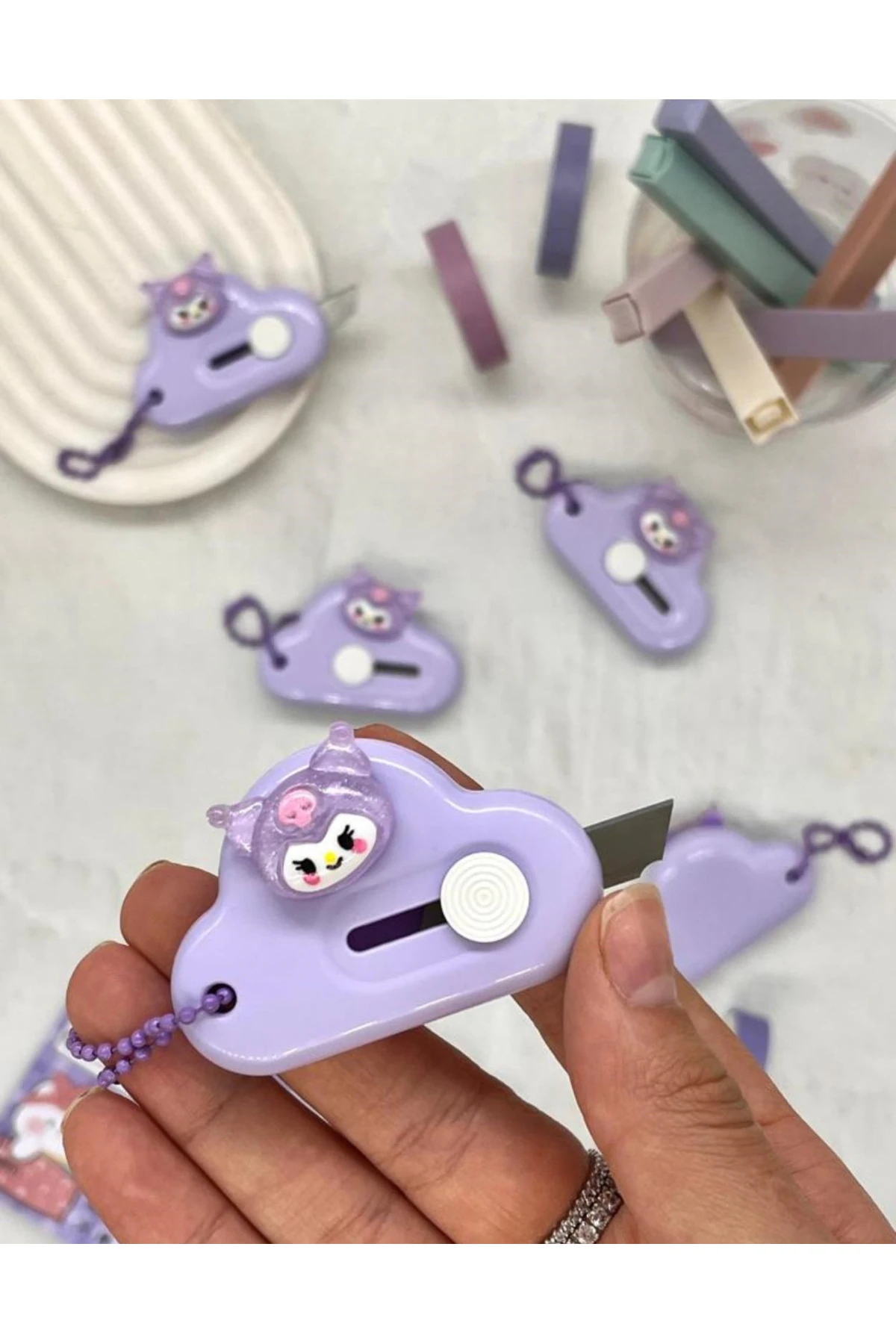 Sanrio Kuromi Karakterli Mor Mini Maket Bıçağı / Sanat Bıçağı / Bullet Journal / Scrapbook/Falçata