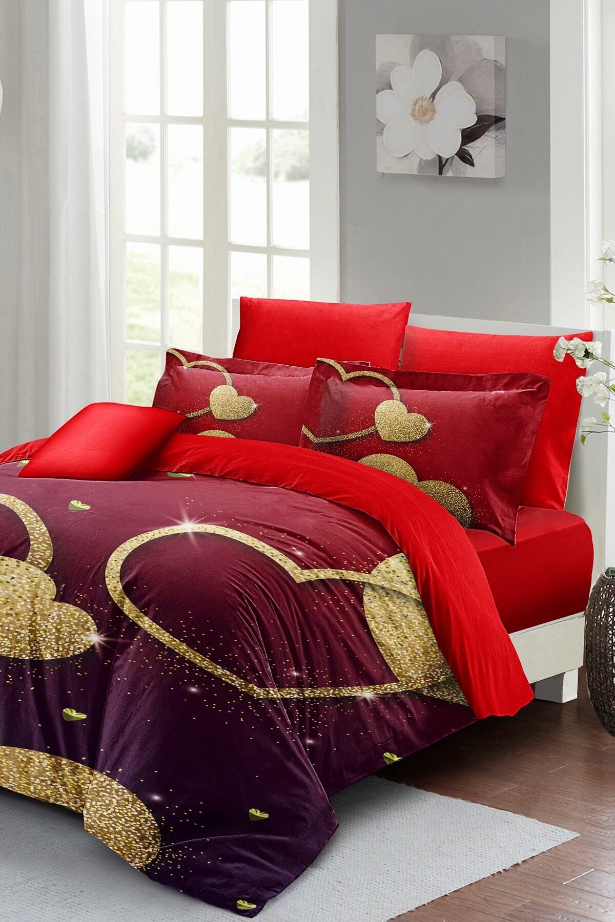 Kıng Sıze Sevgililer Günü Çift Kişilik Nevresim Takımı%100 Pamuk Saten Shine Love 220x240cm