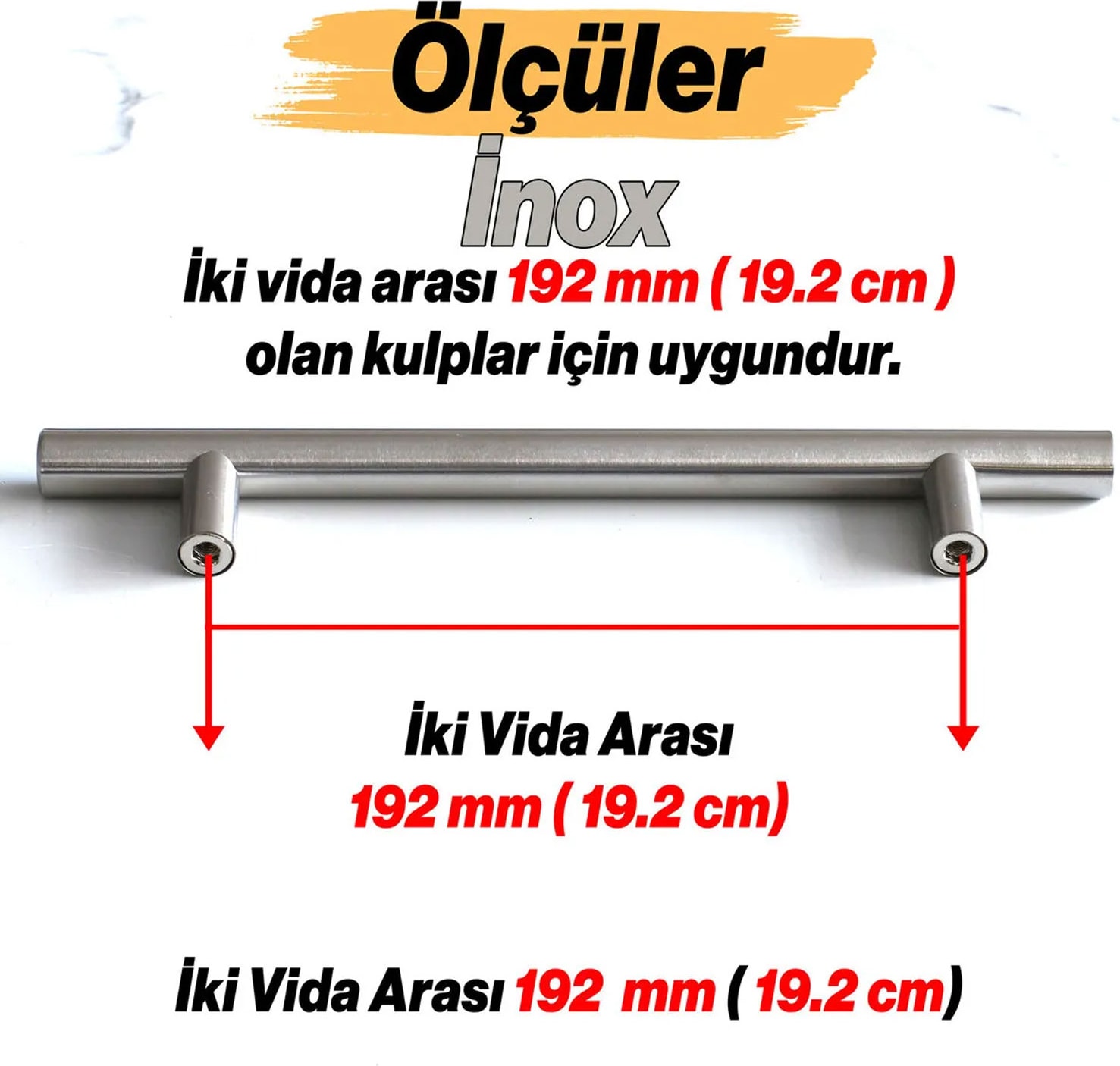 Alteta 192 mm Inox Metal 10 Adet Mobilya Mutfak Çekmece Dolap Dolabı Kapak Kulpu Kulbu Kulpları