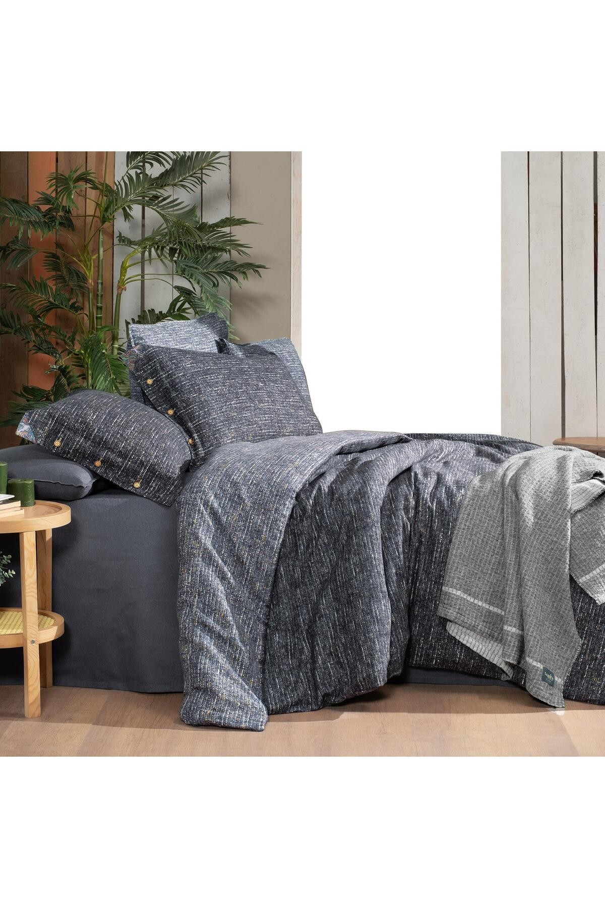 Glamis King Size (Battal Boy) %100 Pamuk Flanel (Pazen) Nevresim Takımı Gri