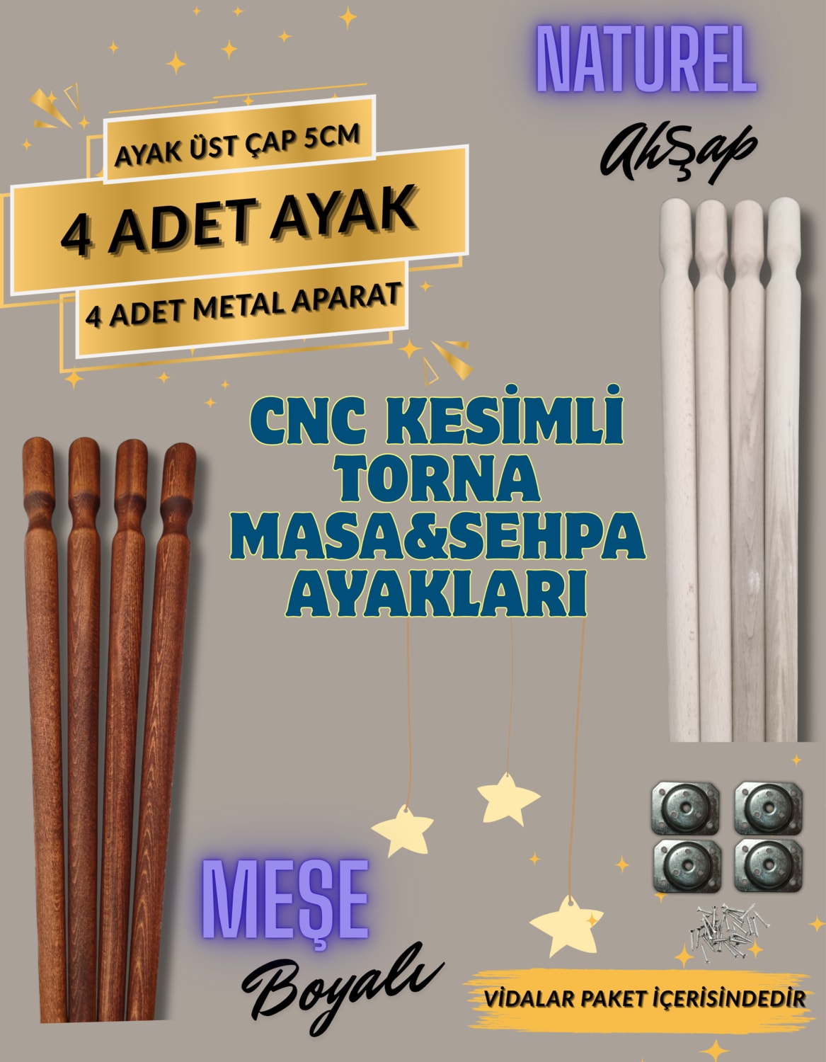 70CM 5cm Üst Çap Cnc Kesimli Torna- Masa Sehpa Ayakları