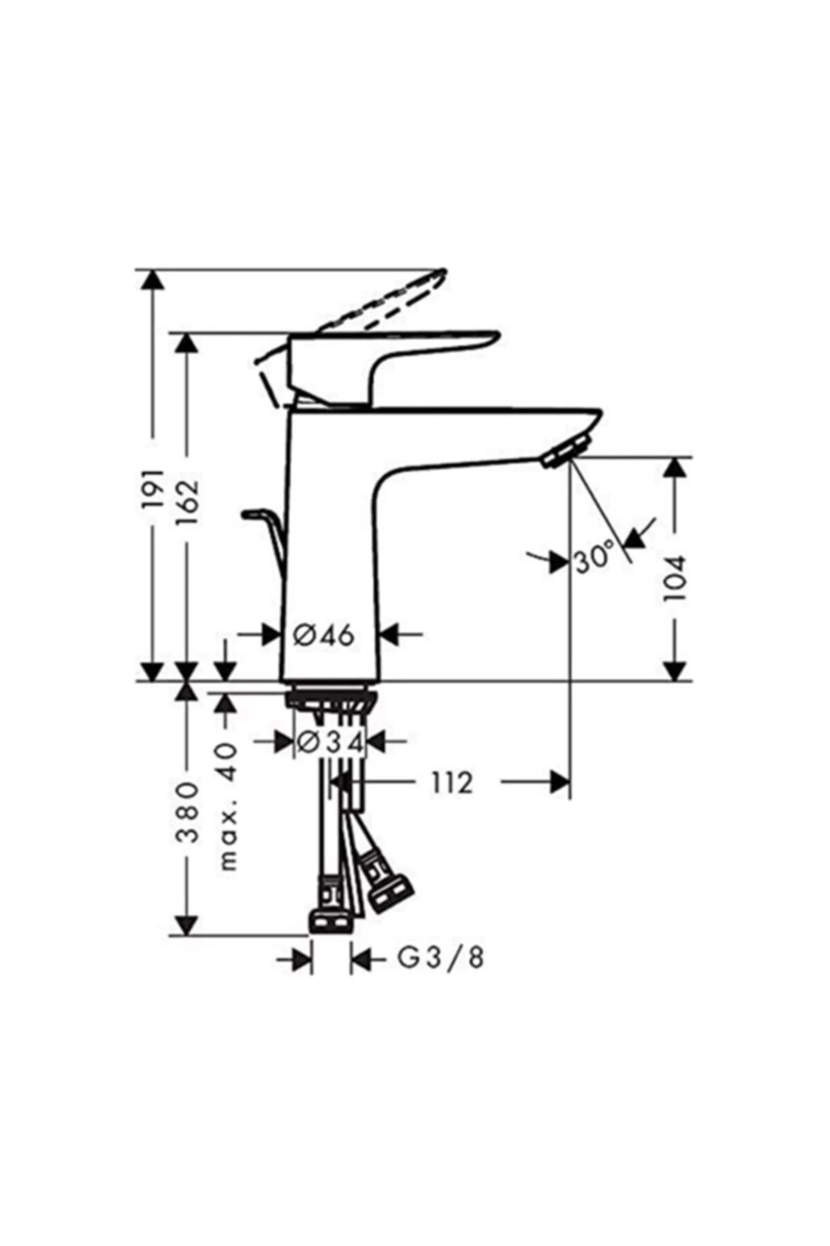 Talis E Tek Kollu Lavabo Bataryası Satin Siyah, 110 Kumandalı
