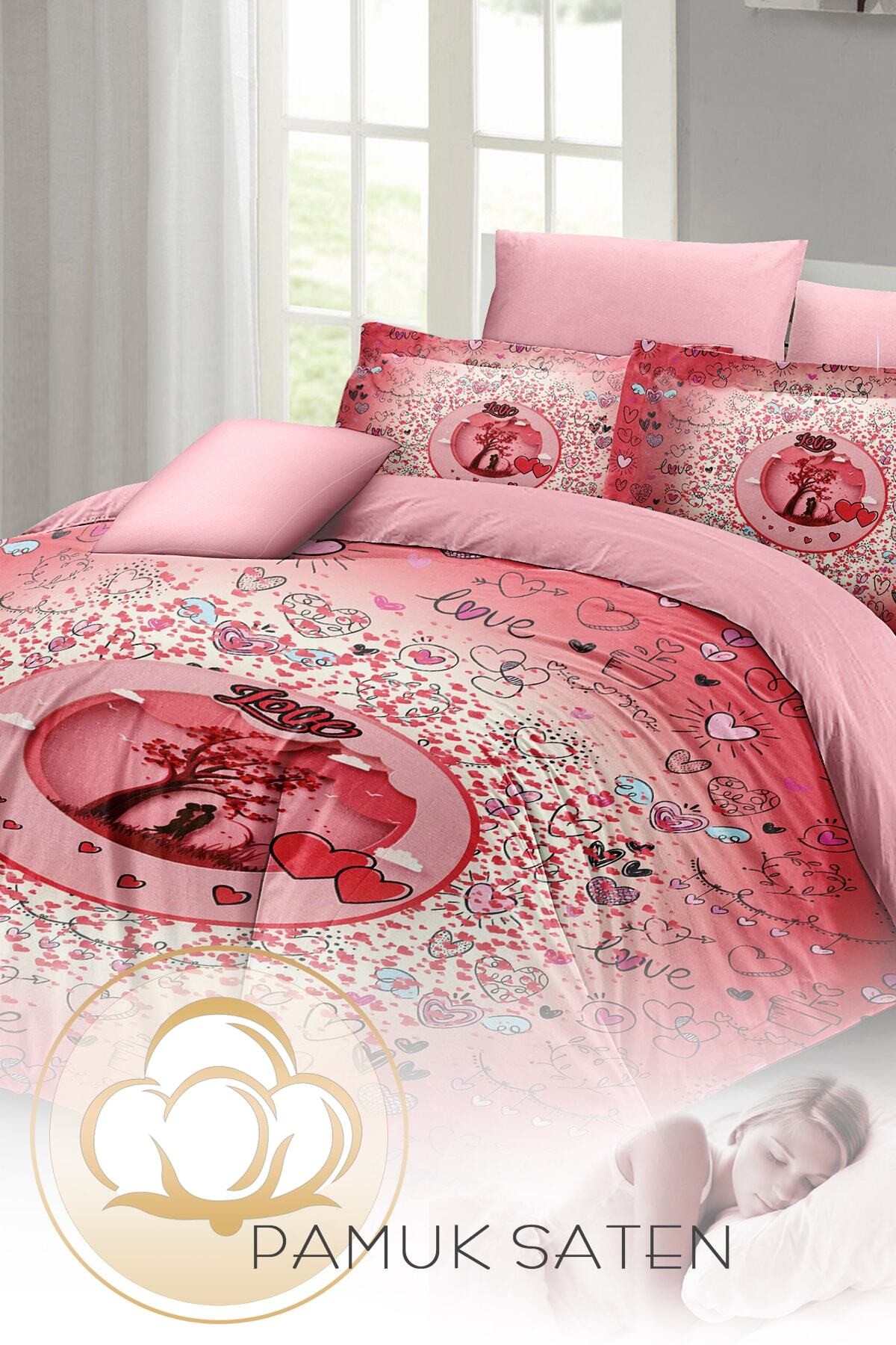 Kıng Sıze Sevgililer Günü Çift Kişilik Nevresim Takımı%100 Pamuk Saten Chart 220x240cm