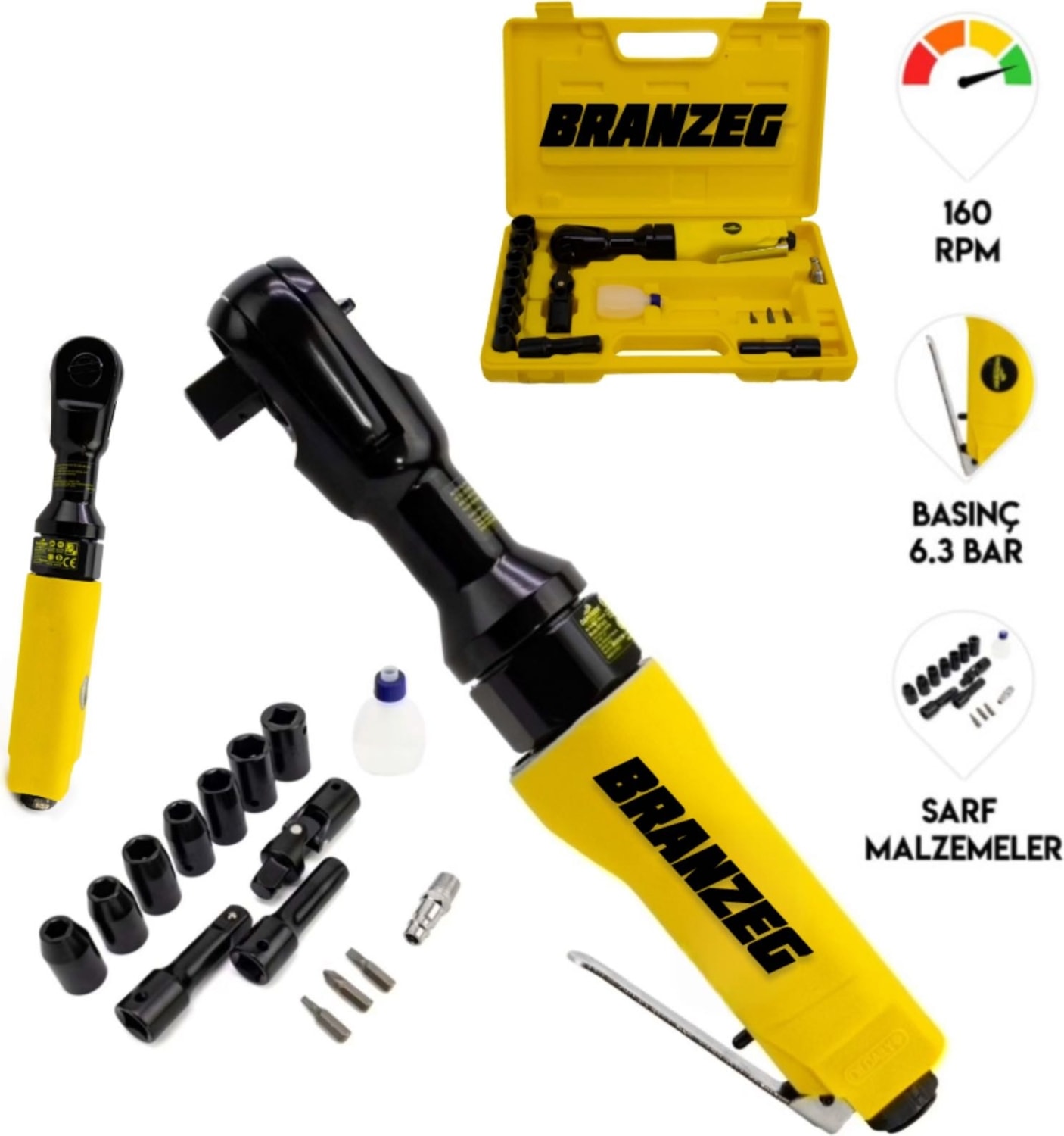 Havalı Cırcır Kolu Lokma Somun Sökme Sıkma 690RPM 6-8 Bar