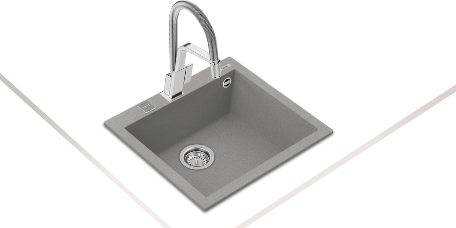 FORSQUARE 50.40 TG STONE GREY Ankastre Kumanda Sifonlu Granit Eviye Gri 50 cm 115230006