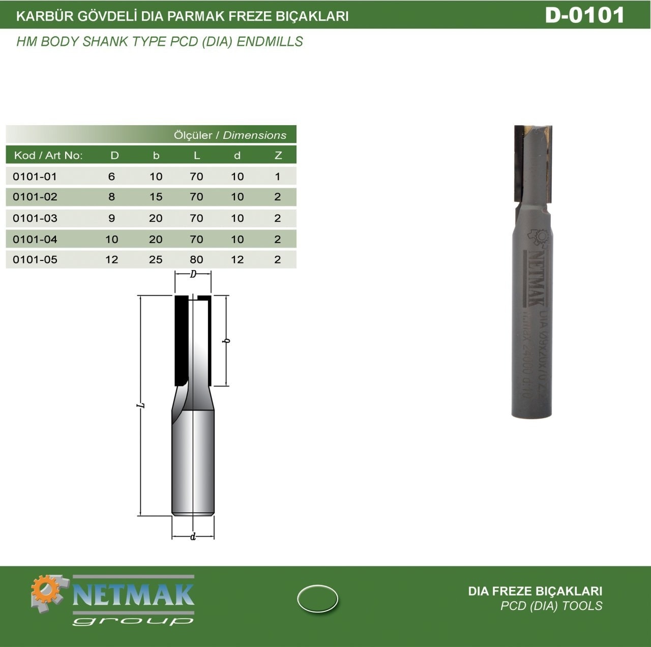 BOSCH Karbür Gövdeli Dıa Parmak Freze Bıçağı 12X25X12 Z2 D101-05 12 mm