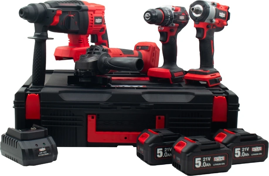 ATB21 4'lü Kömürsüz Akülü Kombo Set Matkap + Taşlama + Kırıcı Delici + Somun Sıkma 3 x 5.0Ah Akü - A0104171