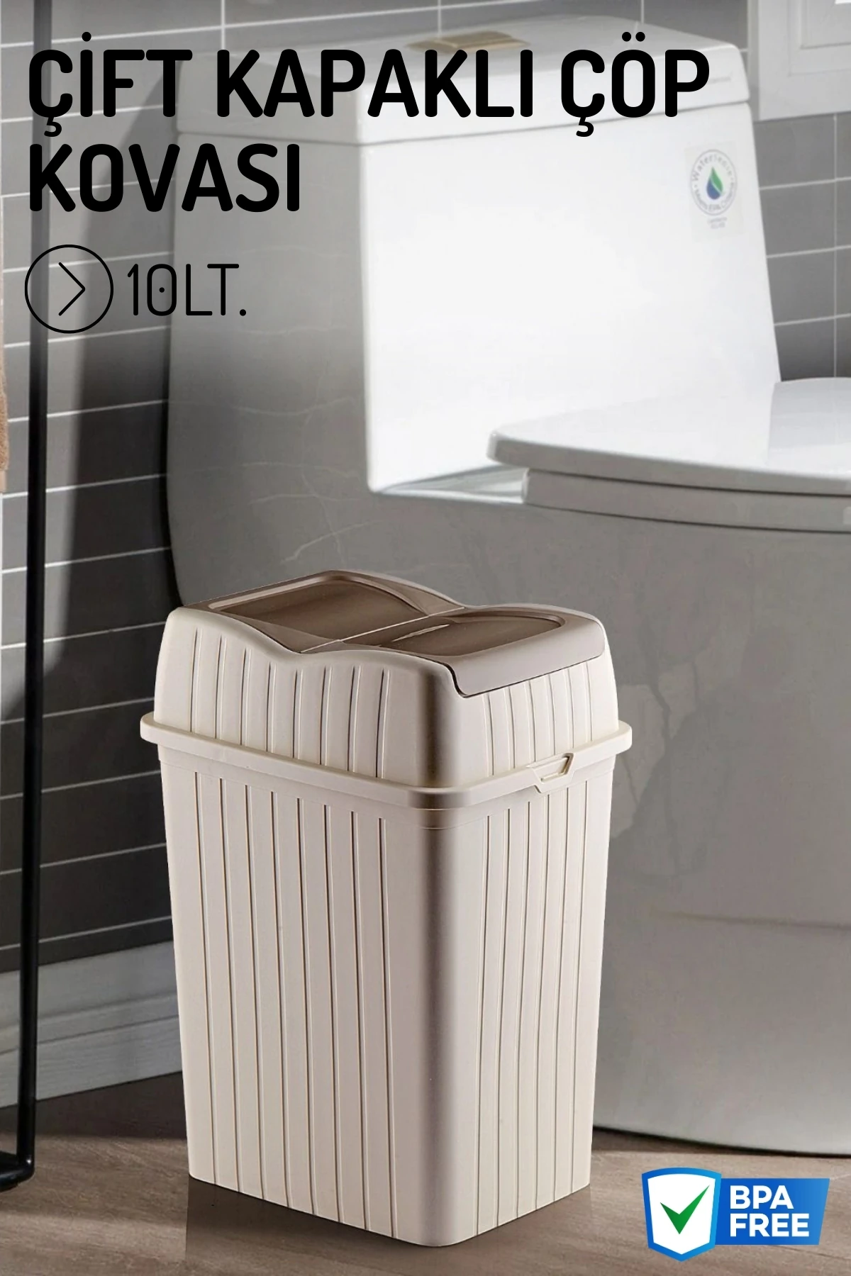 10Lt. Çift Kapaklı Çöp Kovası, Mutfak ve Banyo İçin Çöp Kutusu