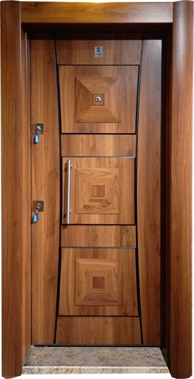 TEZ3451 Ahşap Kaplama Kabartma Model Çelik Kapı Tırnaklı Sistem