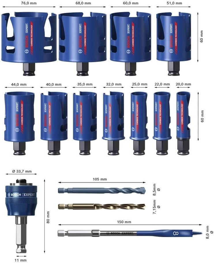 BOSCH Expert 15 Parça Yapı Malzemeleri İçin Panç Seti 2608900489