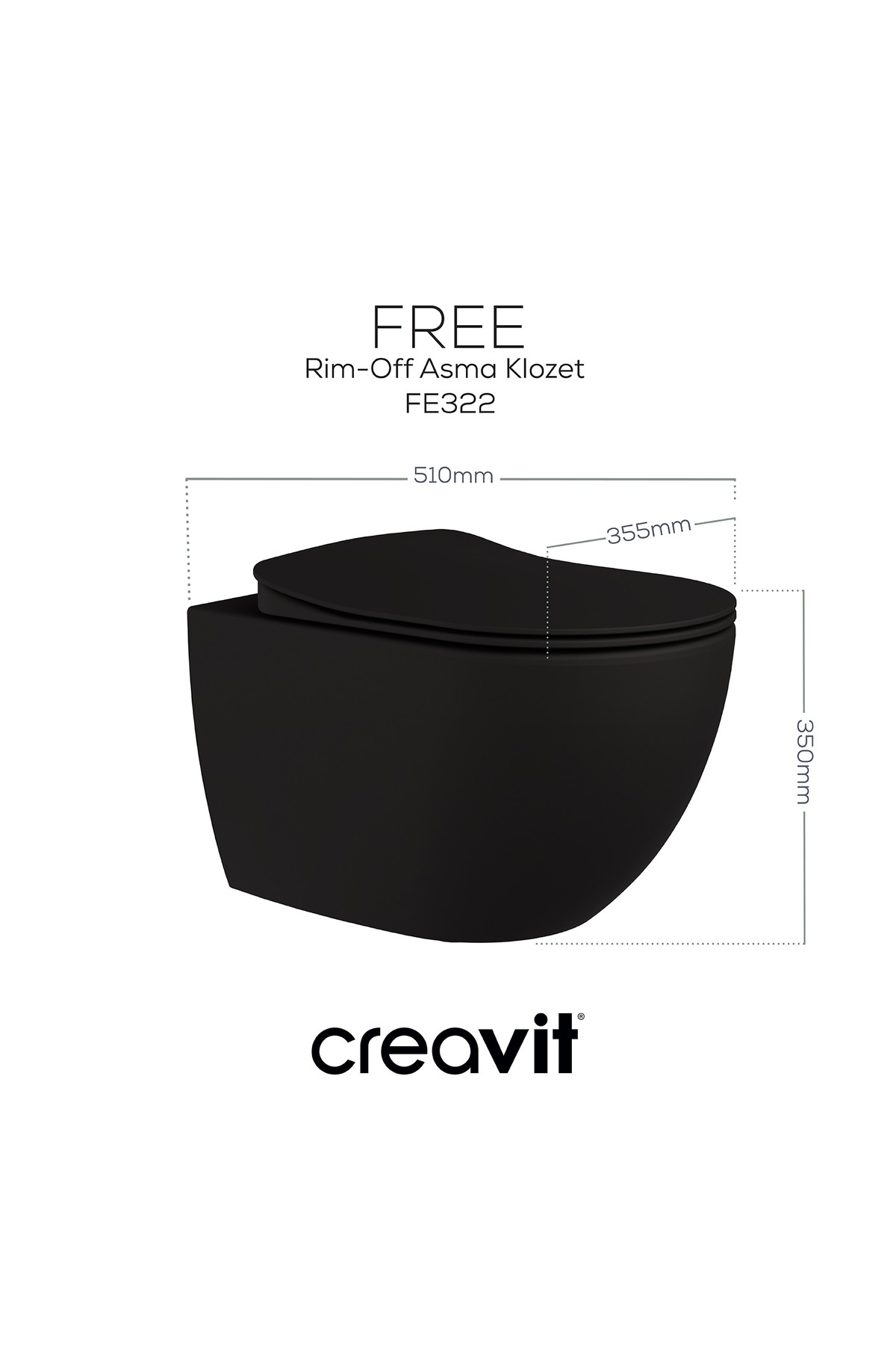 Free Rim-Off Duroplast Yavaş Kapanan Klozet Kapaklı Mat Siyah Set