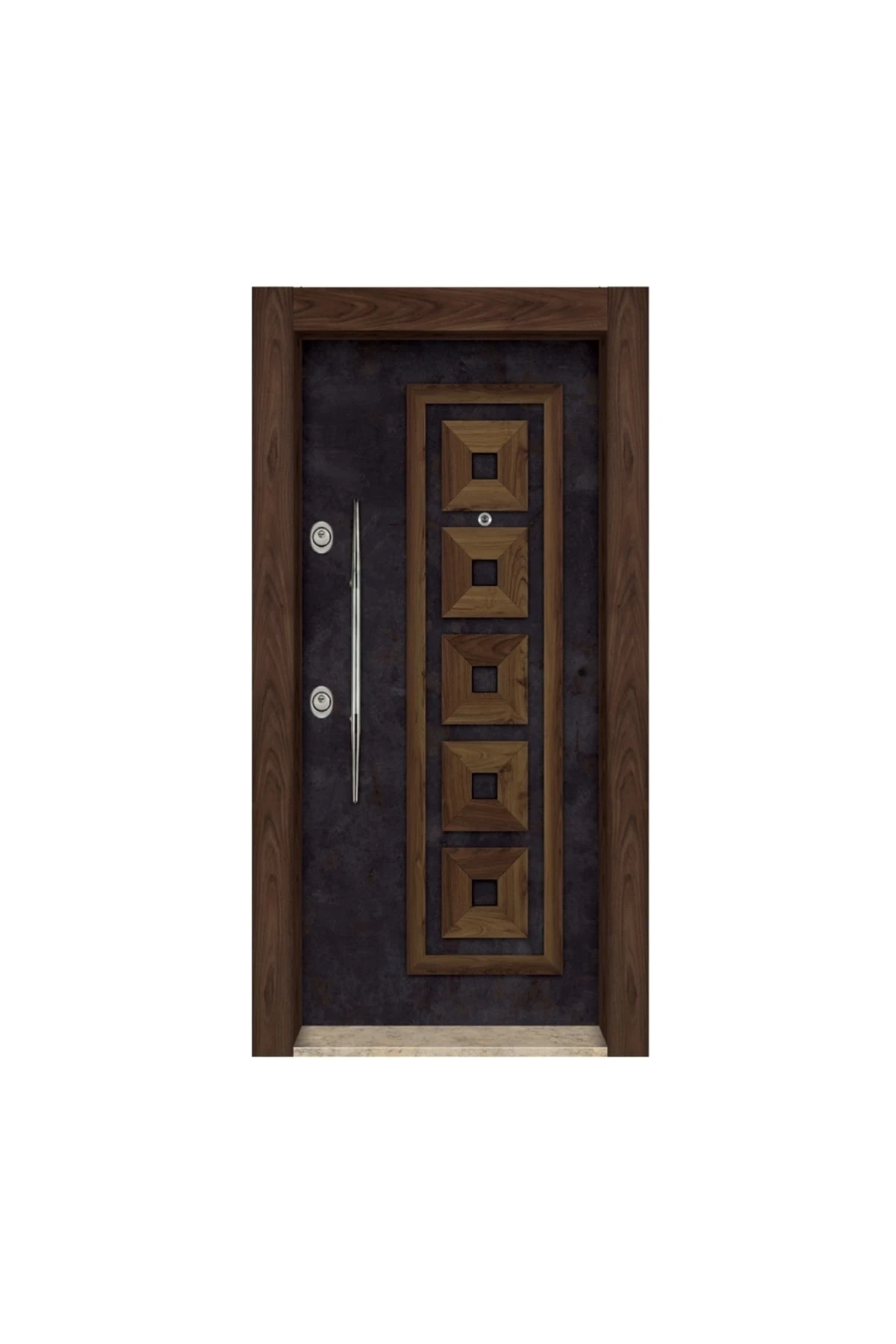 Ahşap Kaplama Kabartma Model Çelik Kapı Bina Giriş Kapısı