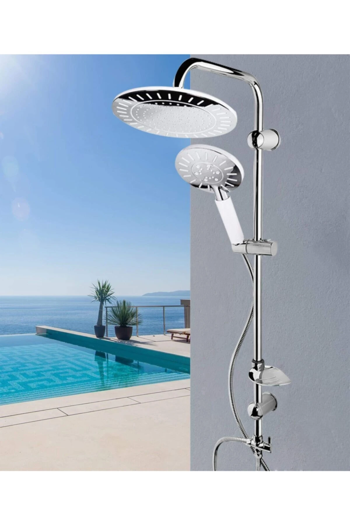 Kca Yuvarlak Beyaz Krom Robot Duş Seti Fonksiyonlu