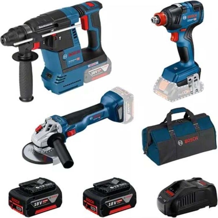 BOSCH Gbh 18V-26 Akülü Kırıcı Delici + Gdx 18V-200 Akülü Darbeli Somun Sıkma + Gws 18V-10 Akülü Avuç Taşlama Üçlü Set