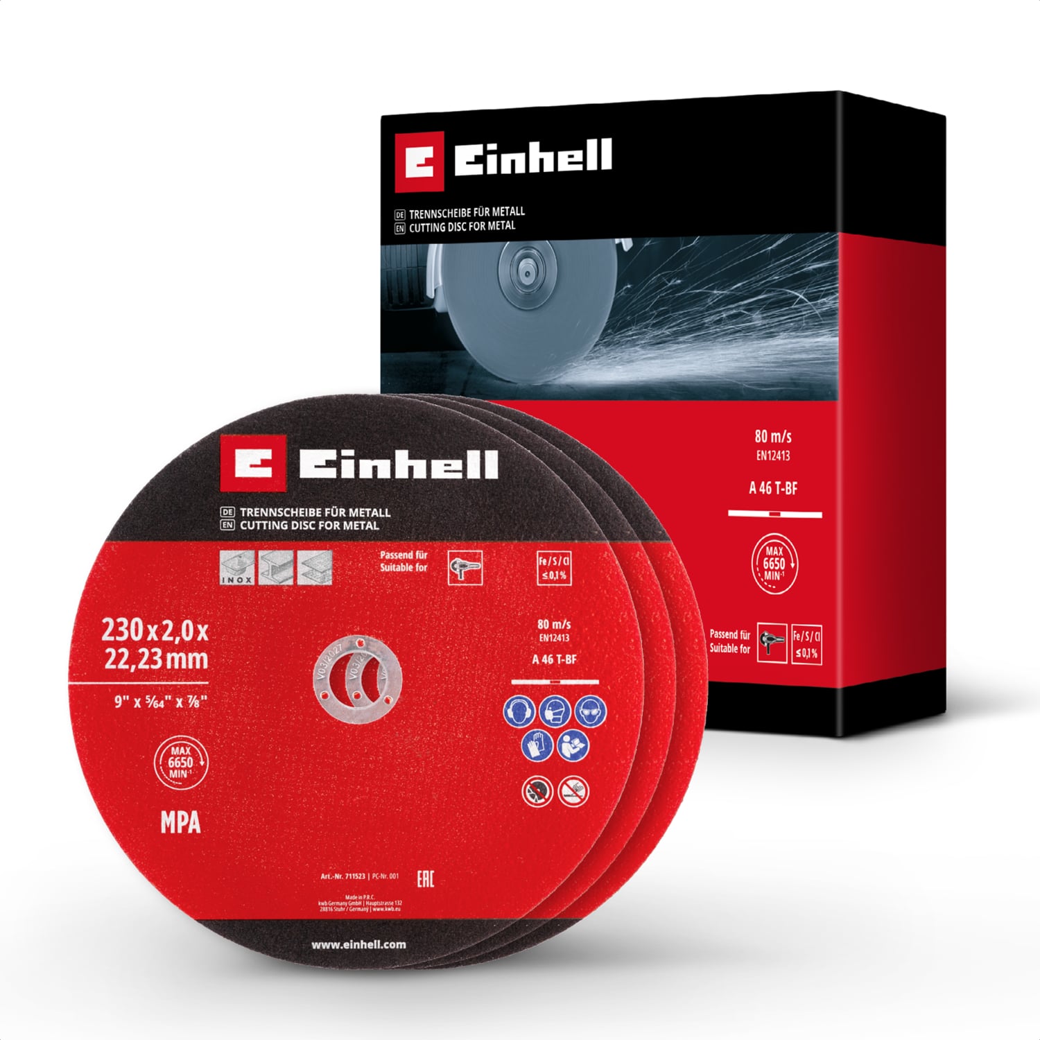EİNHELL 3'lü İnce Metal Kesme Diski Seti, Ø 230 mm (2 mm Kalınlık, MPA Sertifikalı, Uzun Ömürlü, Hassas, Avuç Taşlama Makineleri için) - 49711523