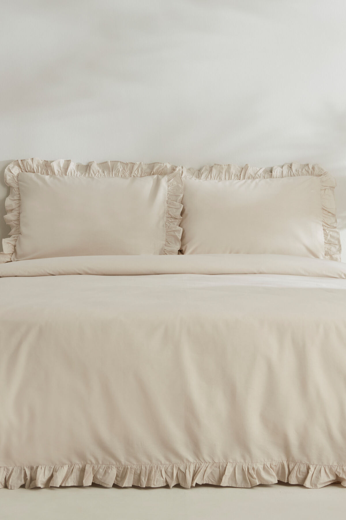 Pure Ruffle %100 Pamuk King Size Nevresim Takımı Ekru