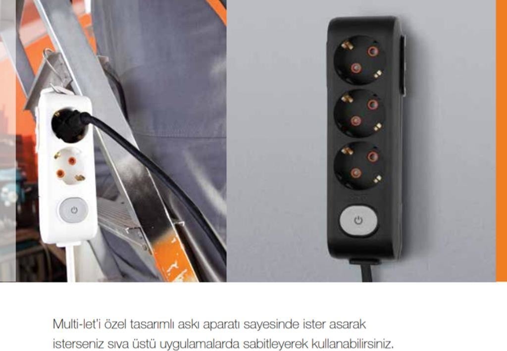 Multi-Let 3 Lü Siyah Çocuk Korumalı Grup Priz 1 mt