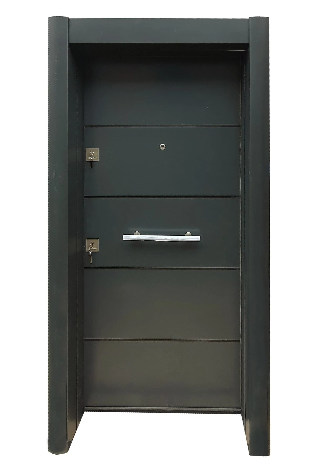 Antrasit Kompozit Kaplama Çelik Kapı, Statik Kasa Tırnaklı Sistem Sol Açılım