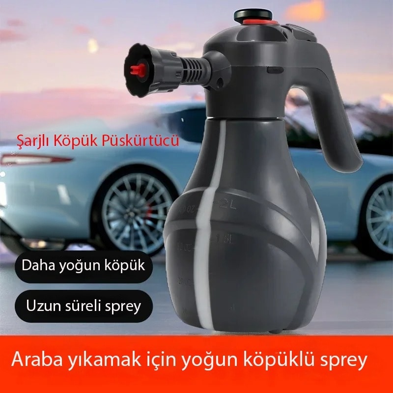 Taşınabilir Şarjlı Elektrikli Köpük Püskürtücü | Yüksek Basınçlı Sprey Başlık | Araba Yıkama, Bahçe Sulama ve Dış Mekan Temizliği Için Kablosuz, Pratik Temizlik Cihazı