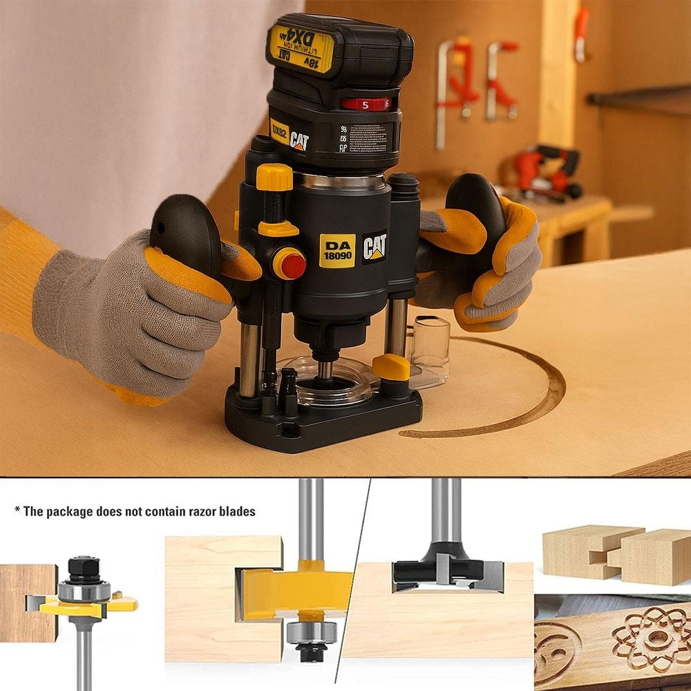 CAT DX82B.3 18VOLT Şarjlı Kömürsüz 6mm Devir Ayarlı Profesyonel Avuç Içi El Frezesi Formika Tıraşlama (Akü Dahil Değildir)