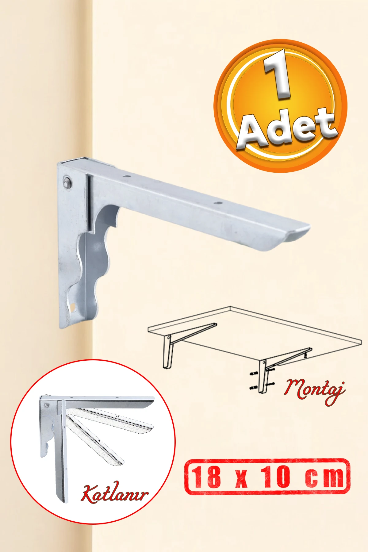 Metal Katlanır Raf Altı Ayağı 18 x 10 cm (1 ADET) Duvara Monteli Balkon Masası Sehpası Montajı