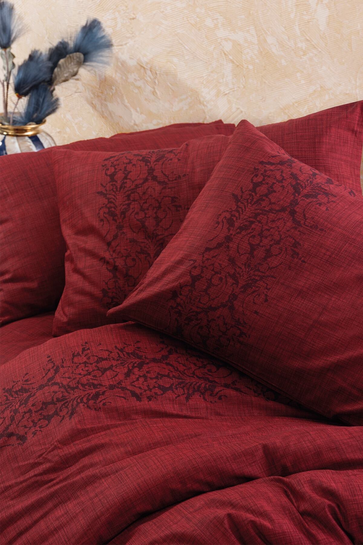 Plain Çift Kişilik Nevresim Takımı Sooty Bordo