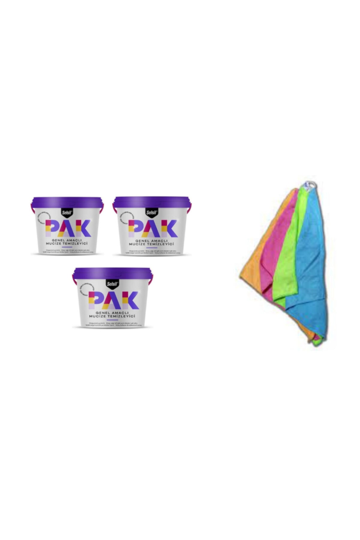 SELSİL 3 Adet Pak Genel Amaçlı Mucize Temizleyici 500gr + 4 Adet Acord Mikrofiber 40x40 Temizlik Bezi