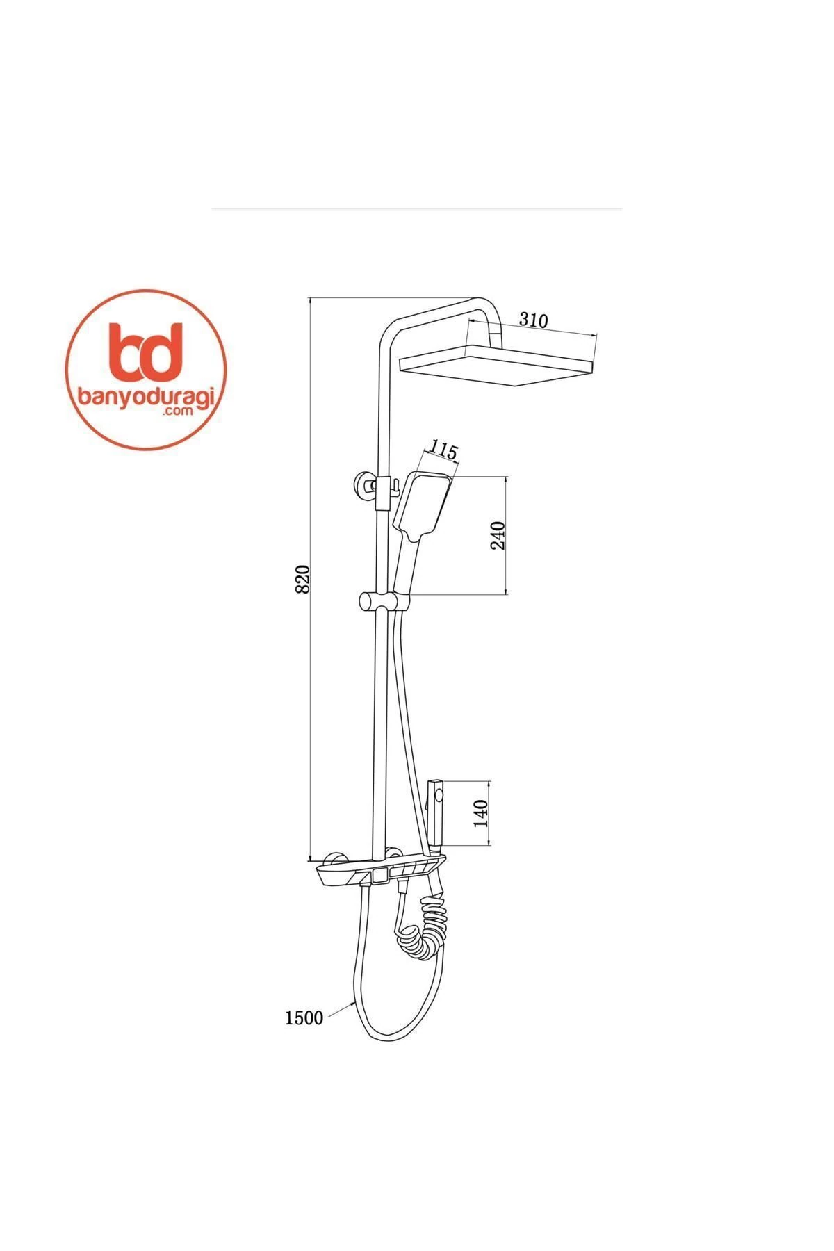 Piyano Gri Robot Tepe Duş Seti Yağmur Tepe Banyo 4 Tuşlu Batarya Dahil Antrasit Duş Seti