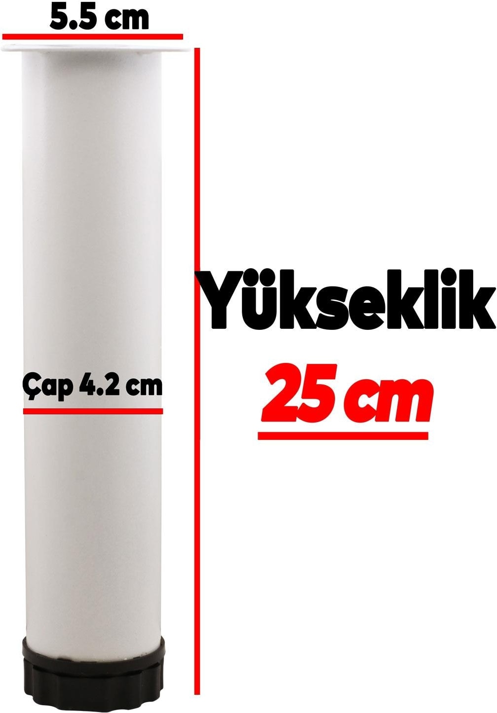 Mobilya Kanepe Baza Koltuk Metal Destek Ayağı Yükseltici Ayarlanabilir Beyaz Ayak 25 cm 4 Adet