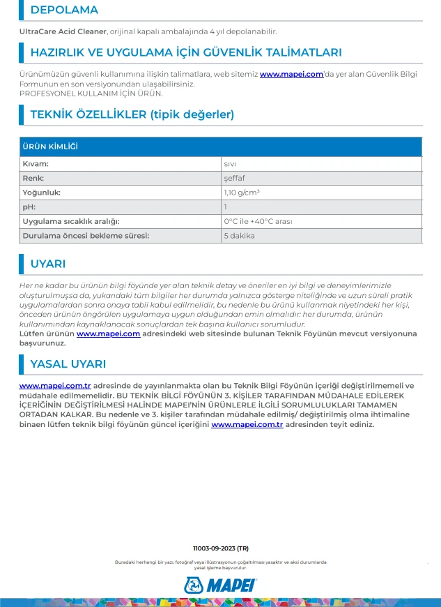 Ultracare Acıd Cleaner Çimento/beton Temizleyici