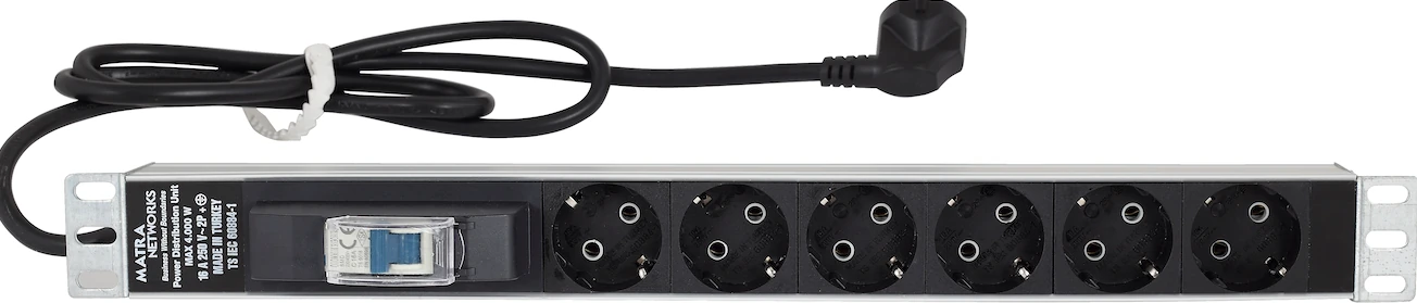 Networks PDU 6'lı Alüminyum Sigortalı Rack Kabinet Tipi Grup Priz