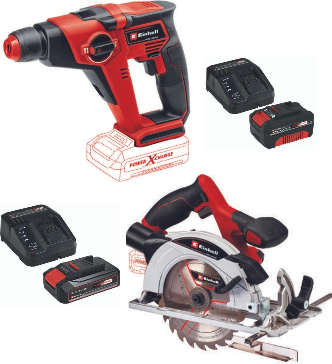 EİNHELL Te-Hd 18/12 Akülü Matkap Te-Cs 18/165/1 Daire Testere 2.5AH-4.0AH Starter Kit Akülü Set