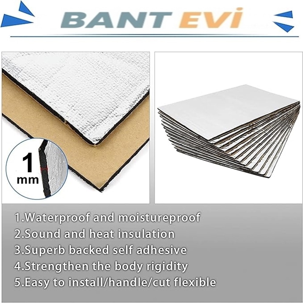 10 Adet 35x20cm Ziftli Oto Ses ve Su Yalıtım Pedi Folyolu Gürültü ve Nem Kalkanı Kendinden Yapışkanlı