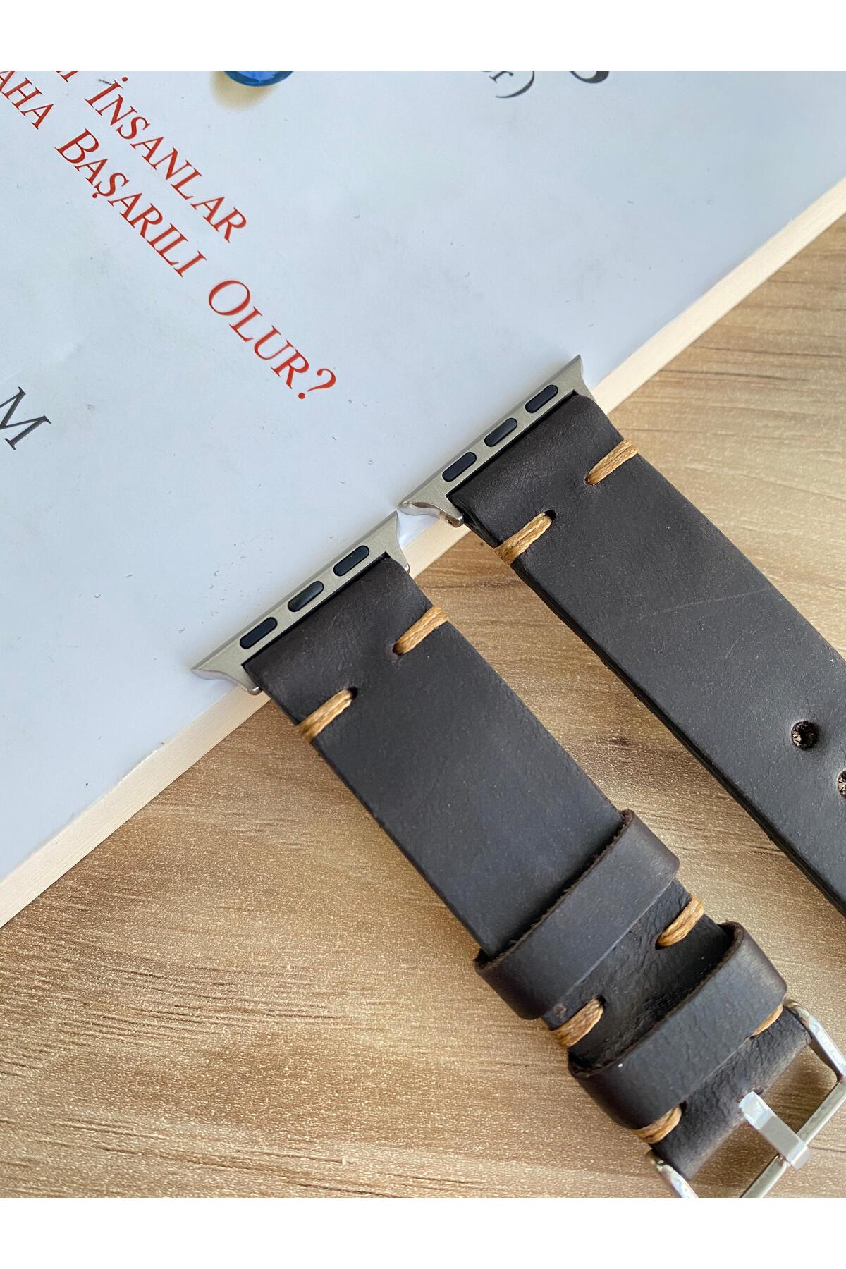 Apple Watch 42mm-44mm-45mm ve 49mm Uyumlu Gerçek Deri Saat Kayışı. Akıllı Saat Kordonu.