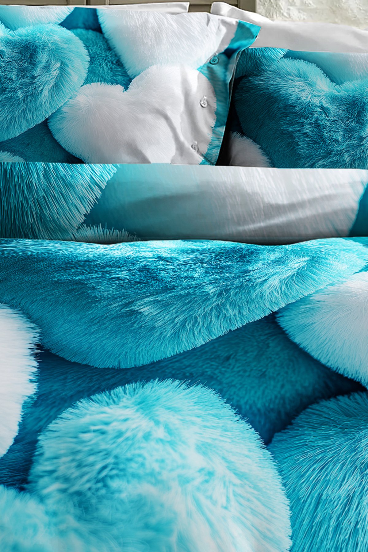 %100 Pamuk Ranforce Çeyizlik Luxury 5d Dijital Çift Kişilik Nevresim Takımı Hearts Of Fur