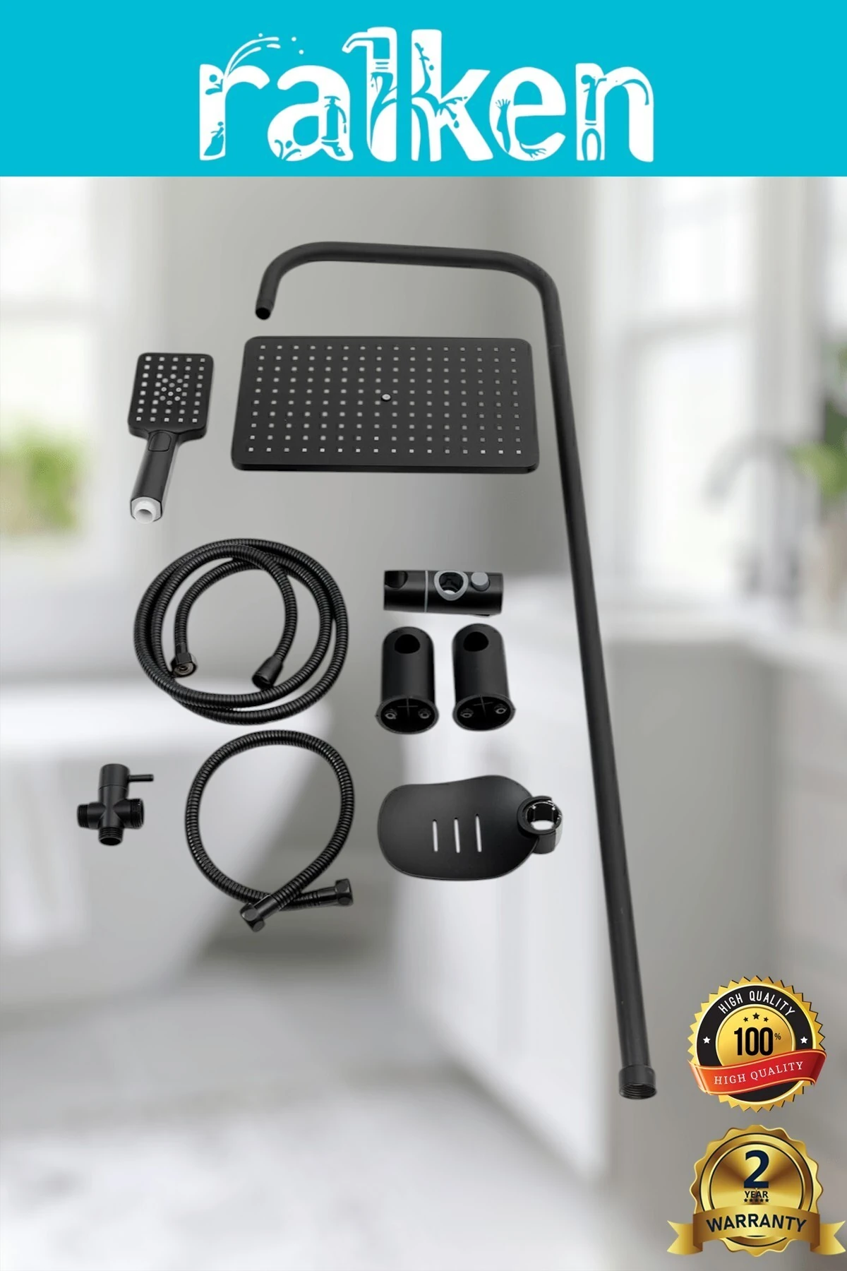 Lüx Siyah 3’lü Banyo Seti Siyah Robot Tepe Duş, Banyo, Balık Sırtı Lavabo Bataryası Musluk Takımı