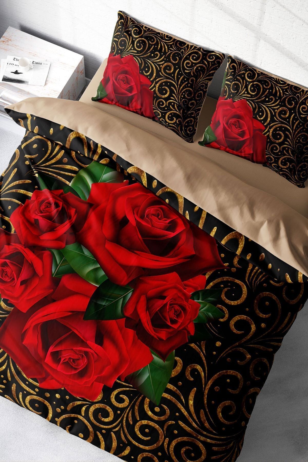Gold & Roses 3d Çift Kişilik Nevresim Takımı