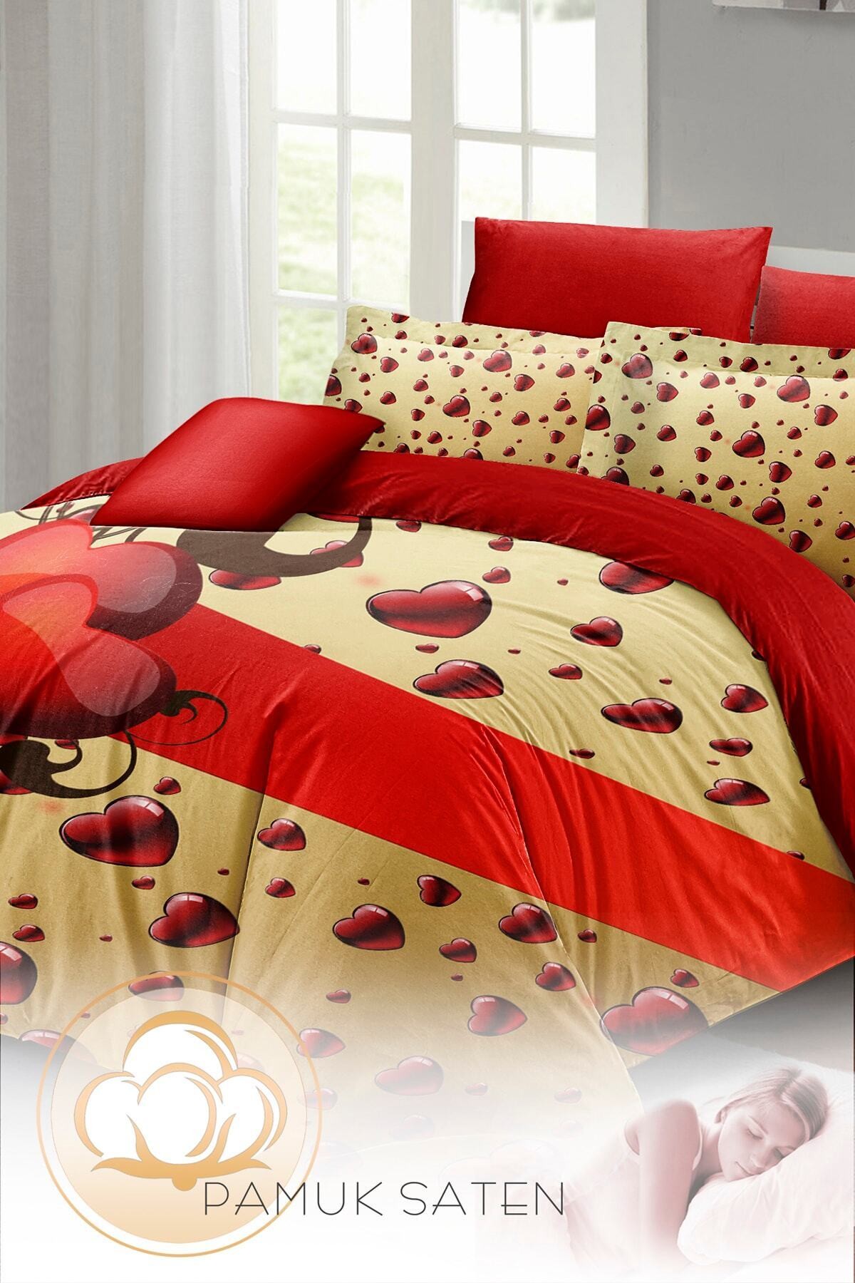 Kıng Sıze Sevgililer Günü Çift Kişilik Nevresim Takımı%100 Pamuk Saten Gift 220x240cm