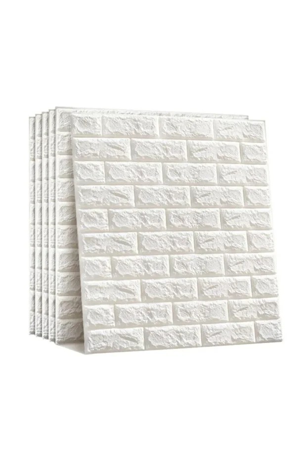 70x77 Cm 6 Adet Ekoslim 2mm Kendinden Yapışkanlı Sünger Beyaz Tuğla Duvar Paneli Kağıdı