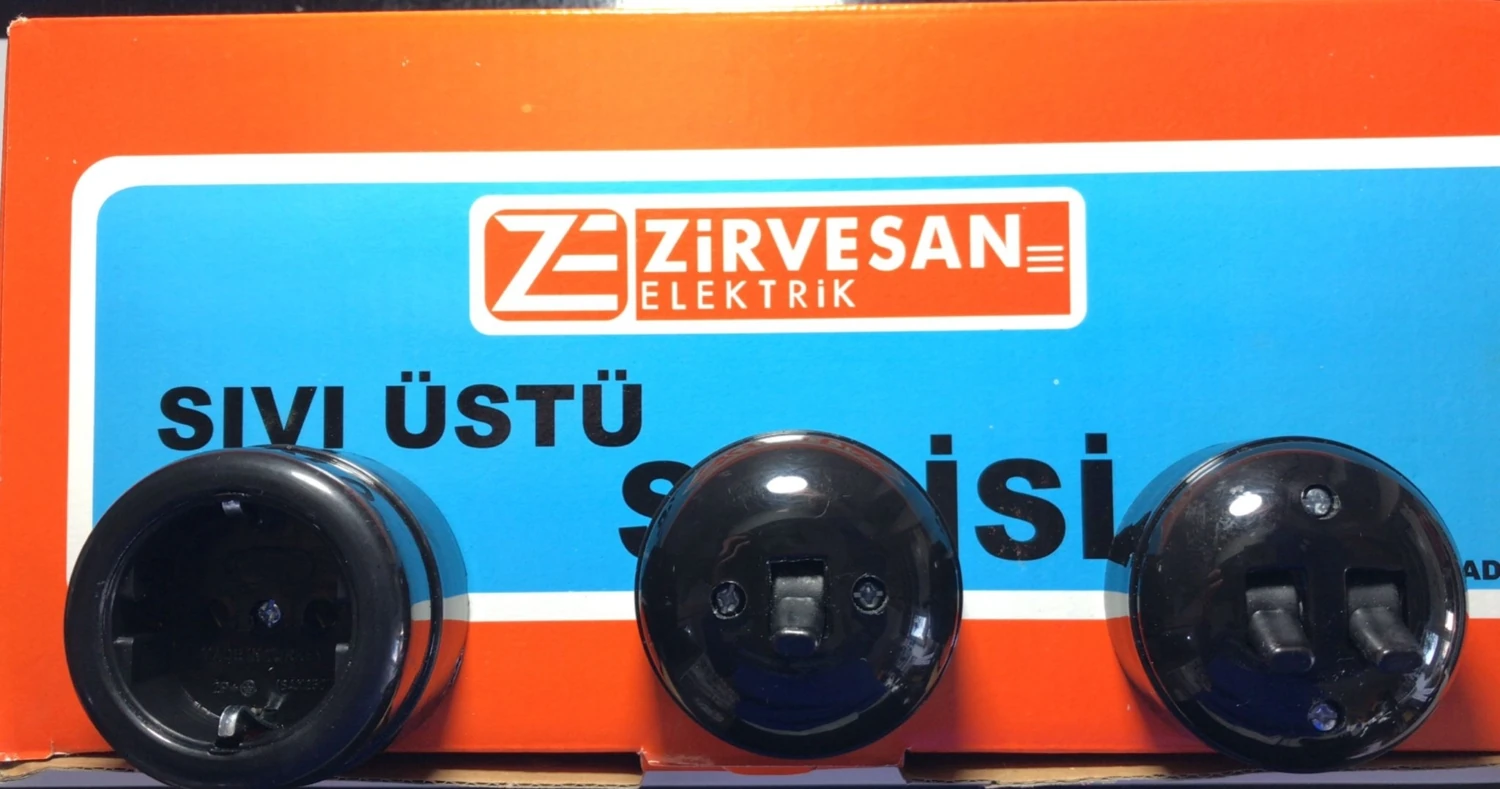 ELEKTRİKCİSİN Sıva Üstü Klasik Ikili Komütatör Anahtar, Siyah Renk Eski Model Ikili Anahtar