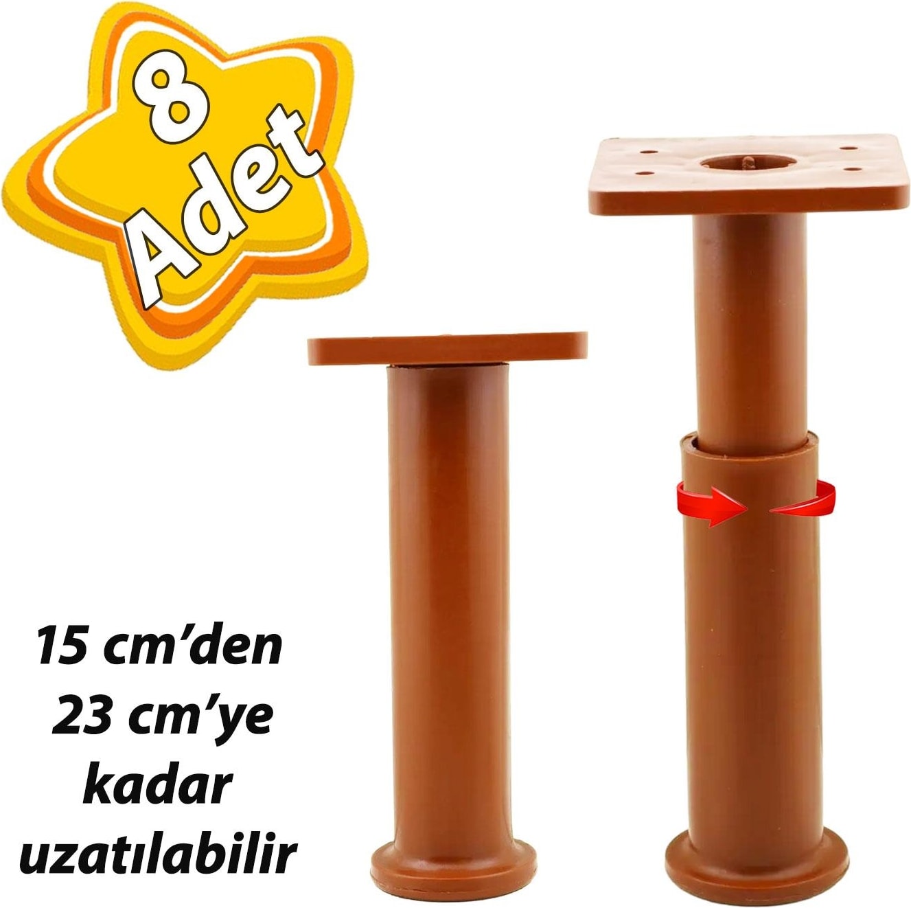 8 Adet Modül Ayarlanabilir Destek Ayağı 15 x 23 cm Kahverengi Ayak Mobilya Kanepe Baza Koltuk Ünite Ayakları