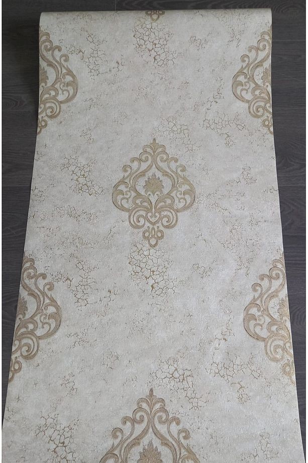 Damaks Desenli Neoklasik Krem&gold Modern Duvar Kağıdı(5m2)